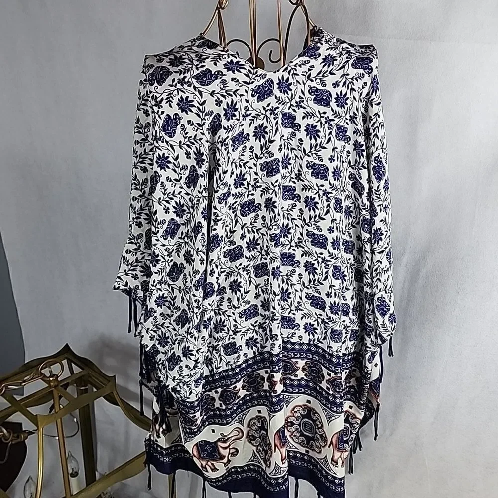 Fringed Elephant Kimono Wrap